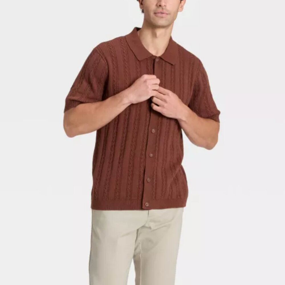 Goodfellow & Co™ Men's S/S Cable Full Button Sweater Brown, Medium, NWT
